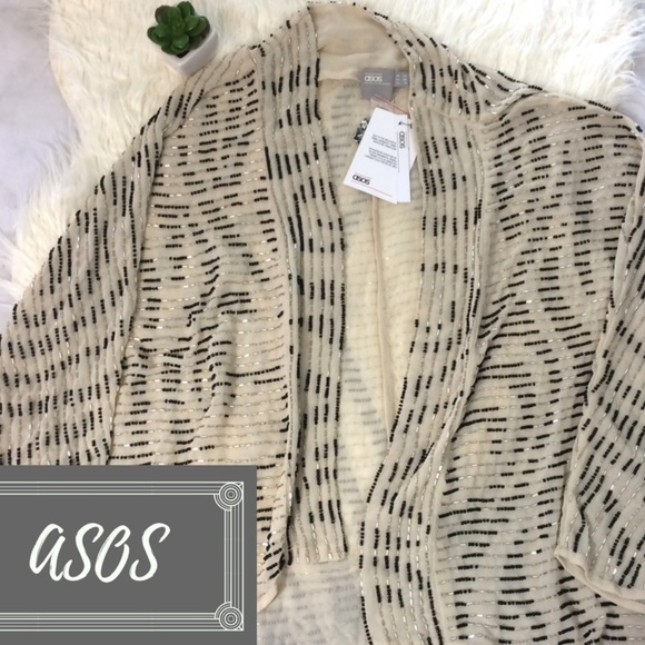 ASOS Jackets & Blazers - ASOS NWT Cream Beaded Cocoon Formal Wrap Shrug s.6